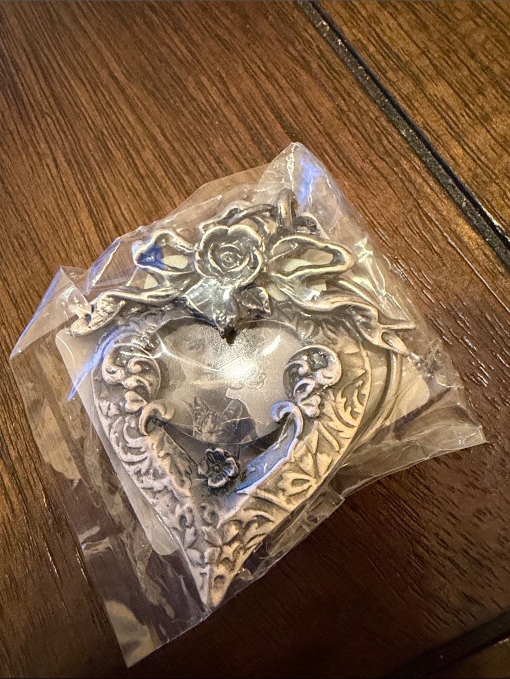 Ornate Silver Heart Keychain with Rose Motif